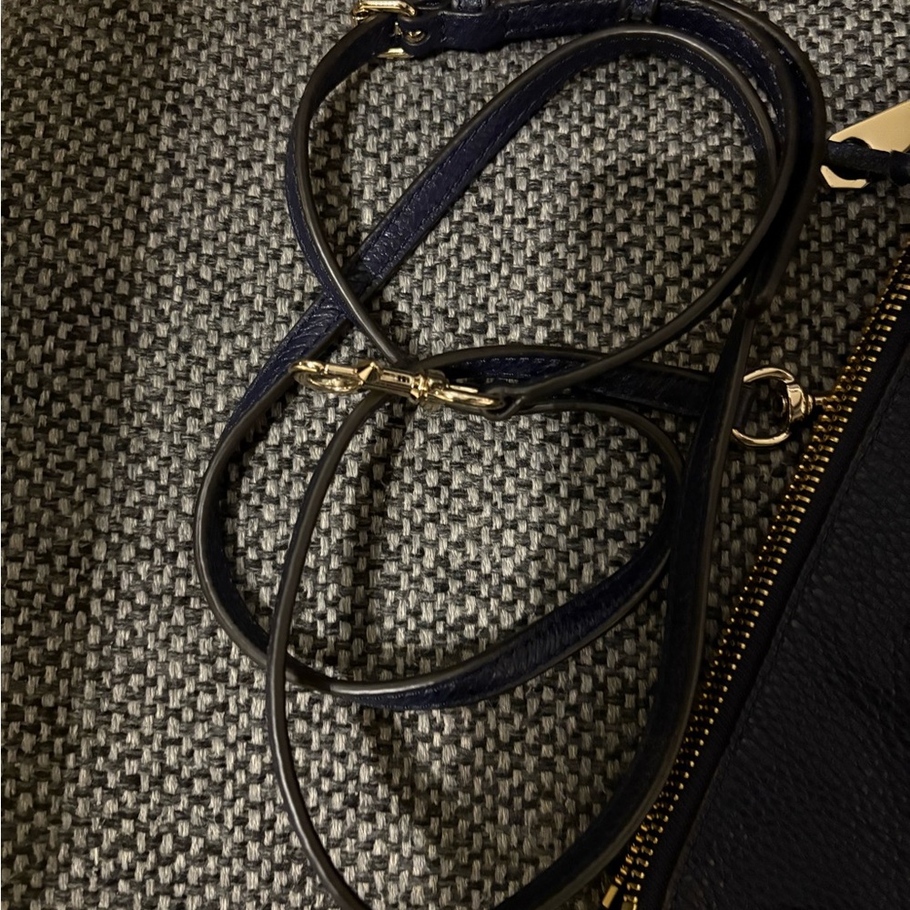 Navy Leather Clutch with Gold Accents - Picture 3 of 4